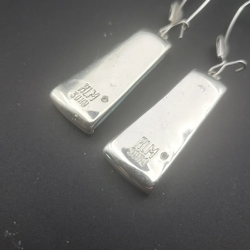 Robert Lee Morris RLM Soho Silver Tone Turquoise Bar Dangle Drop Earrings...